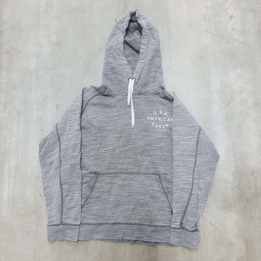 American Eagle Hoodie Size L Gray USA Graphic Pullover Sweatshirt